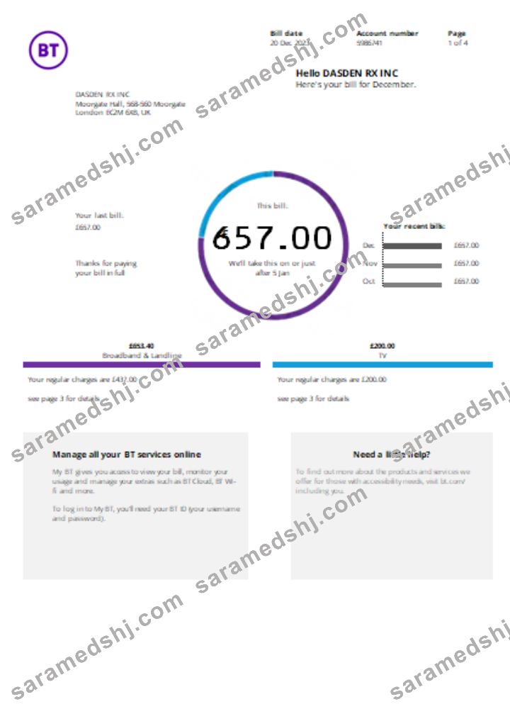 BT telecommunications utility business bill,  SCR